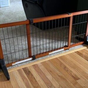 70-Inch Wide Adjustable Freestanding Pet Gate, Premium Wood, Brown